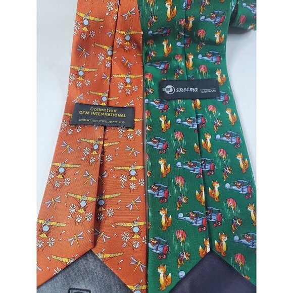 Vintage Airplane 2 Mens Neck Ties Snecma and Projectif POF Green/orange EUC - Picture 4 of 4